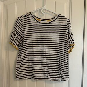 W5 Black and White Striped Top with Yellow Accent